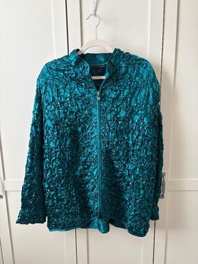 Adressing Woman Teal/Peacock full zip Sz 2X sequined jacket